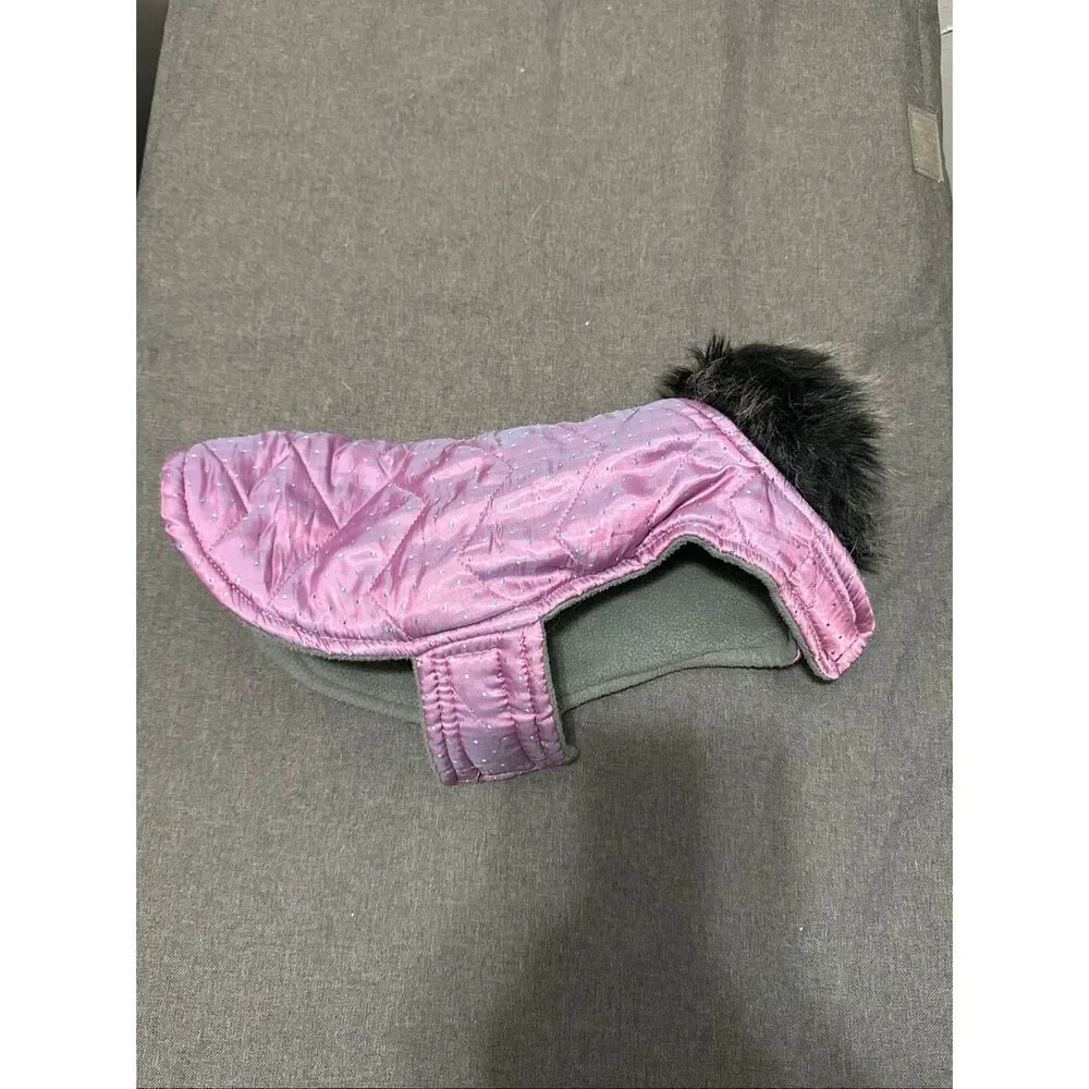 Pet Spirit Holographic Purple Dog Jacket Size M | Quilted Winter Pet Coat Faux F